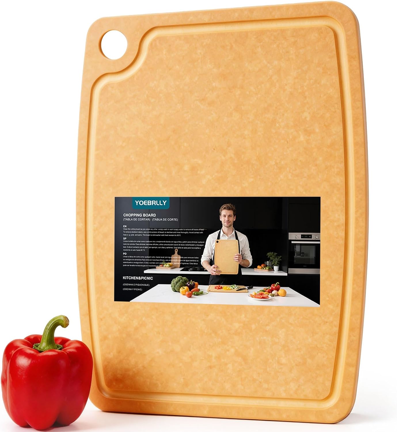 3PCS Wood Fiber Cutting Board - Dishwasher Safe Cutting Boards for Kitchen Set of 3 Composite Wood Chopping Boards with Juice Groove, Non-Slip Feet & Lightweight Eco-Friendly for Indoor/Outdoor Used