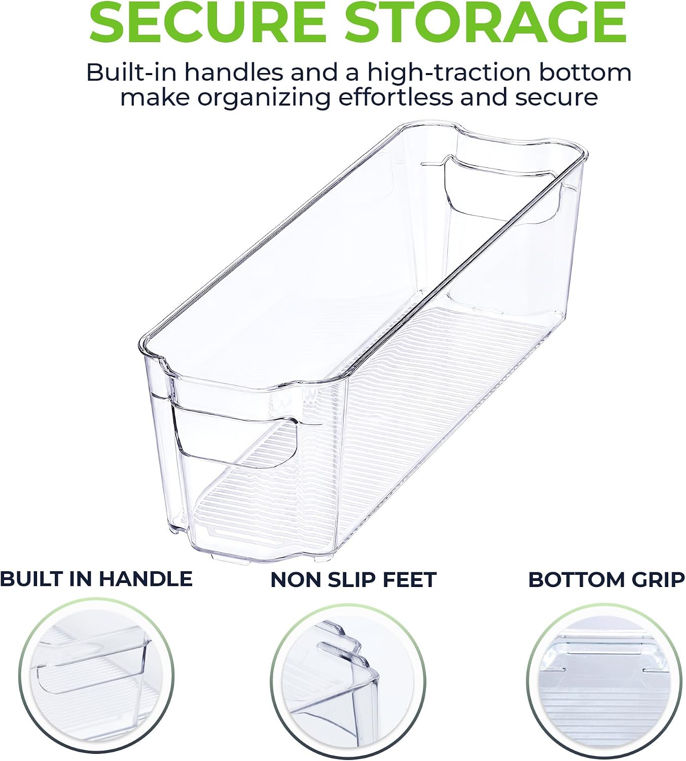 Zulay Kitchen 4 Pack Refrigerator Organizer Bins – Large Clear Fridge Storage Containers with Built-In Handles & Non-Slip Feet - Ideal Fridge Organizers, Kitchen Cabinets, Pantry Organization