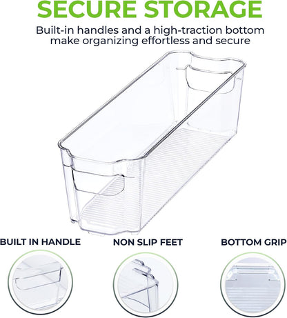Zulay Kitchen 4 Pack Refrigerator Organizer Bins – Large Clear Fridge Storage Containers with Built-In Handles & Non-Slip Feet - Ideal Fridge Organizers, Kitchen Cabinets, Pantry Organization