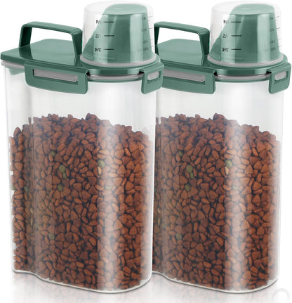 TBMAXS 2 Pack 3 Lbs Dog Cat Food Storage Containers for Travel, Portable Pet Food Storage Container, Easy-Pouring Bird Seed Dispenser, Airtight Rice Cereal Oatmeal Flour Holder -Beige