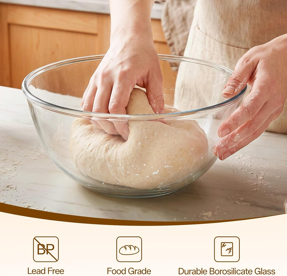 4.7 QT Large Glass Mixing Bowl with Lid, for Sourdough Bread Making
