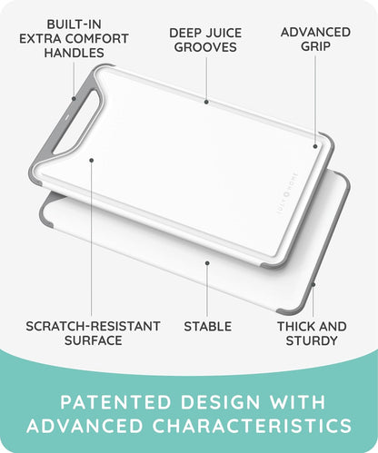 Cutting Boards for Kitchen, Plastic Cutting Board Set of 3, Dishwasher Safe Cutting Boards with Juice Grooves for Meat, Veggies, Fruits, Easy Grip Handle, Non-Slip (Black/Gray)