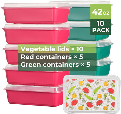 10 Pack 42 oz Meal Prep Containers, Reusable Plastic Food Prep Storage Containers with Printed Lids, Stackable, Leakproof, Microwave & Freezer & Dishwasher Safe,To Go Take Out Box, Avocado