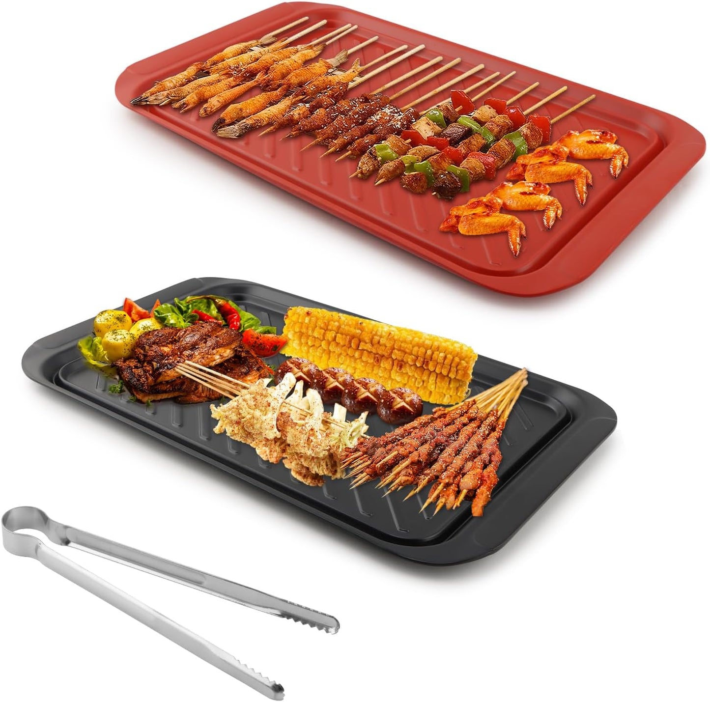 2Pack Grilling Prep and Serve Trays,Melamine Serving Tray for Food,Grilling Prep Trays BBQ Platters for Cooked and Ra-w Meat, Outdoor, Party,Marinating Meats