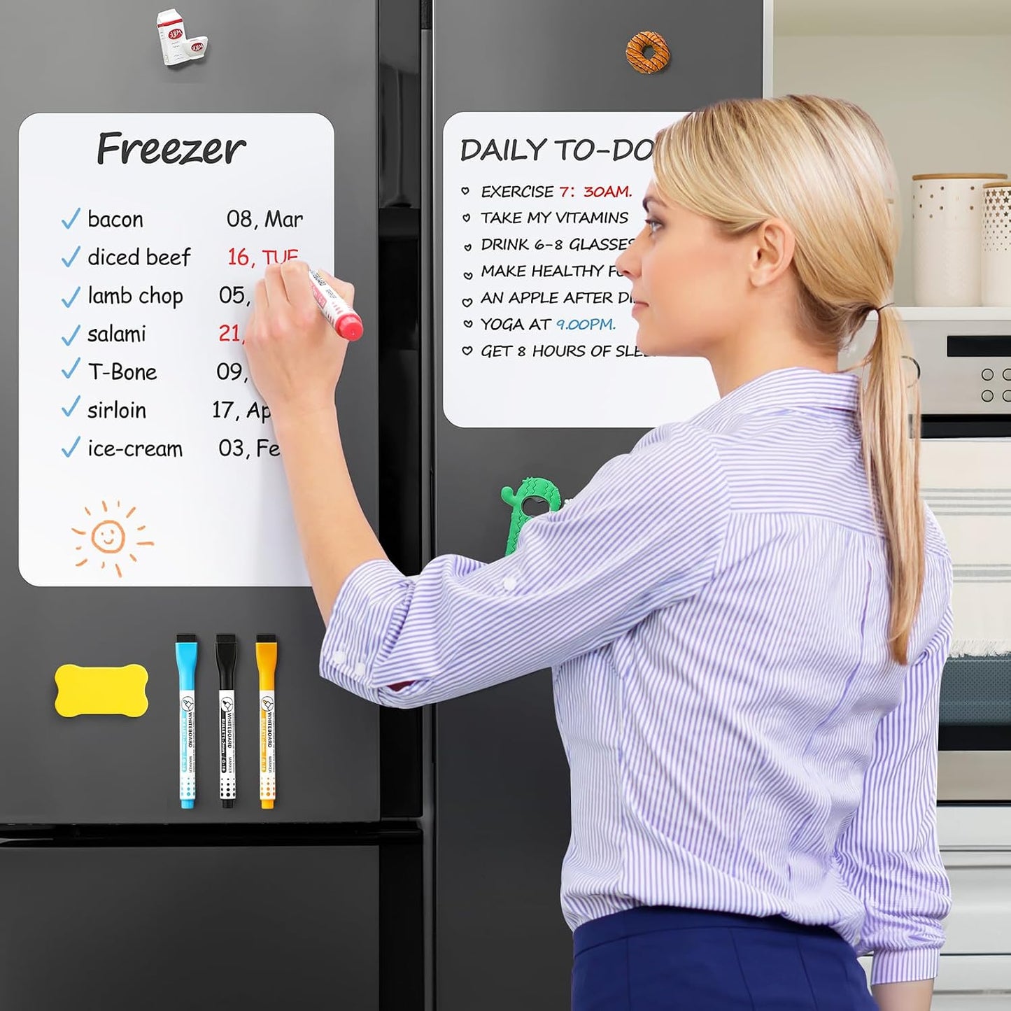 2 PCS Magnetic Dry Erase Whiteboard for Fridge, 14"x11" Reuasble & Erasable White Board Sheet for Refrigerator, Freezer - Smooth & Flexible Magnet Blank Notepad for Home, Kitchen Organizer and Planner