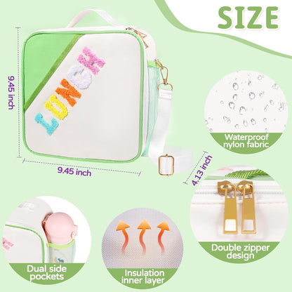 Nsrzua Lunch Bag Kids-Kids Insulated Lunch Bag with Adjustable Strap - Reusable Leakproof Lunch Box for Girls, Preppy School Lunch Tote for Travel, Picnic,School & Winter Camp