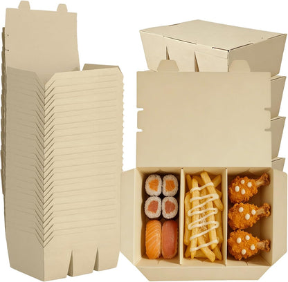 30 Pack 3 Compartment Take Out Food Containers, 7.5x5.4x2.6" Bamboo Pulp Paper Take Out Boxes, Disposable To Go Container Take Out Containers, Greaseproof Paper Bento Box Takeout Lunch Boxes with Lid