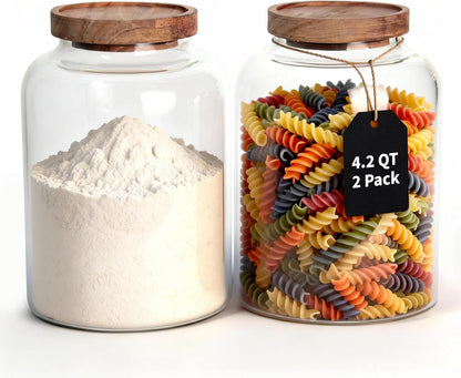 77L Glass Storage Containers with Lids [Multi-Size Set of 5], Airtight Glass Canisters for Kitchen & Pantry Organization, Clear Food Jars for Pasta, Cereal, Flour, Sugar, Coffee, Nuts & Snacks