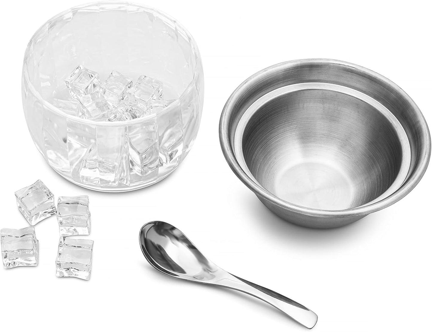 Dip Bowl On Ice- Chip and Dip Serving Set - Stainless Steel Chilled Serving Dish with 22 oz. Acrylic Ice Bowl - Perfect for Cold Shrimp, Guacamole, Dips