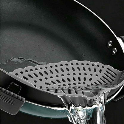 Blue Silicone Clip On Strainer, Universal Pot Colander for Draining Pasta, Vegetables and Kitchen Cooking