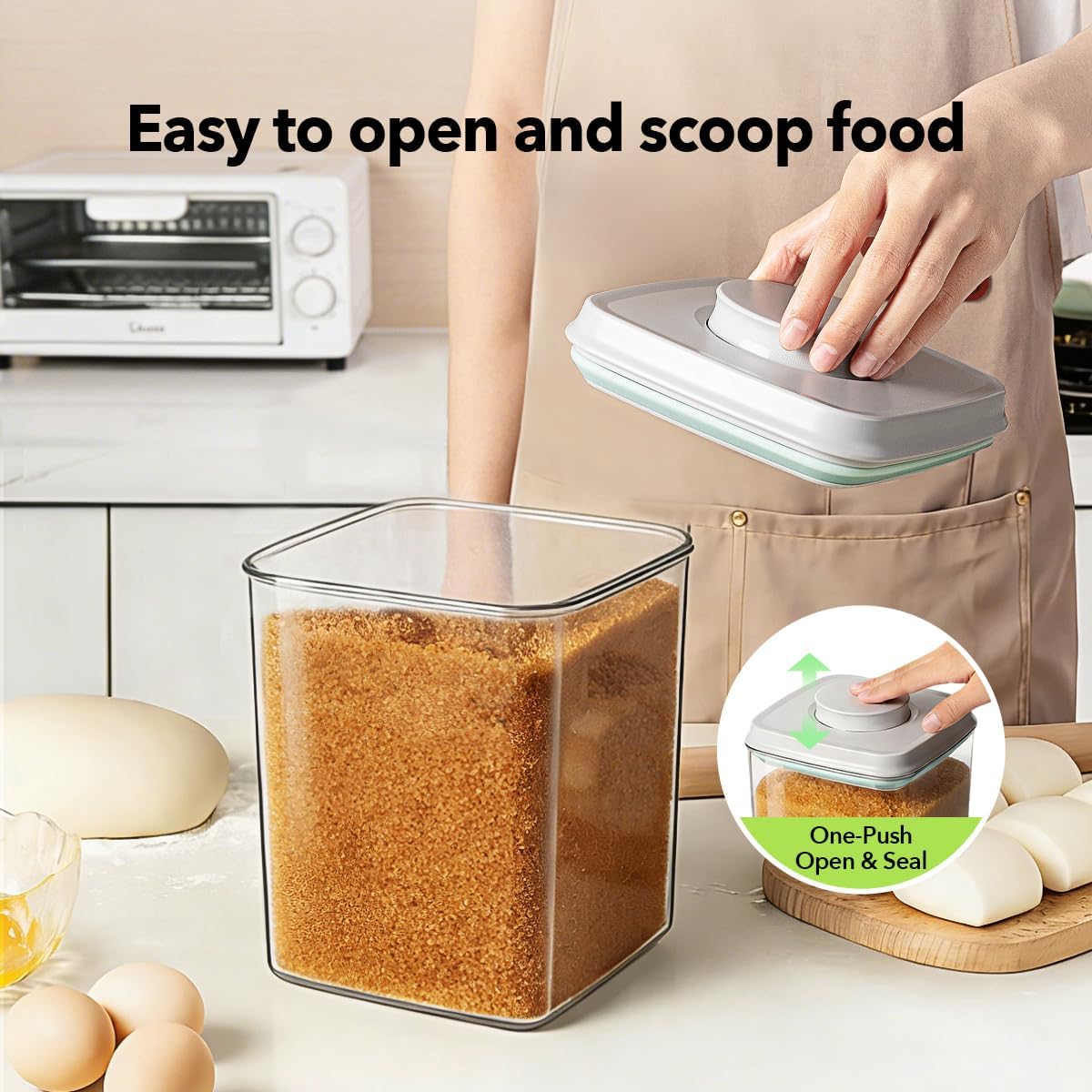 Ankou Airtight Container Set - (380ml 4 Pcs) Stackable One Button Openning Food Containers for Snacks Candy Salt Herbs Spices BPA-Free Tranparent (0.32 QT * 4)