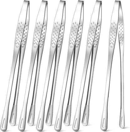 meekoo 6 Pcs 7.8 Inches Stainless Steel Korean BBQ Grill Tongs Japanese Barbecue Tongs for Cooking Portable Kitchenware Home Outdoor Steak Salad Food