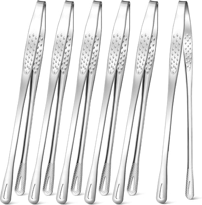 meekoo 6 Pcs 7.8 Inches Stainless Steel Korean BBQ Grill Tongs Japanese Barbecue Tongs for Cooking Portable Kitchenware Home Outdoor Steak Salad Food