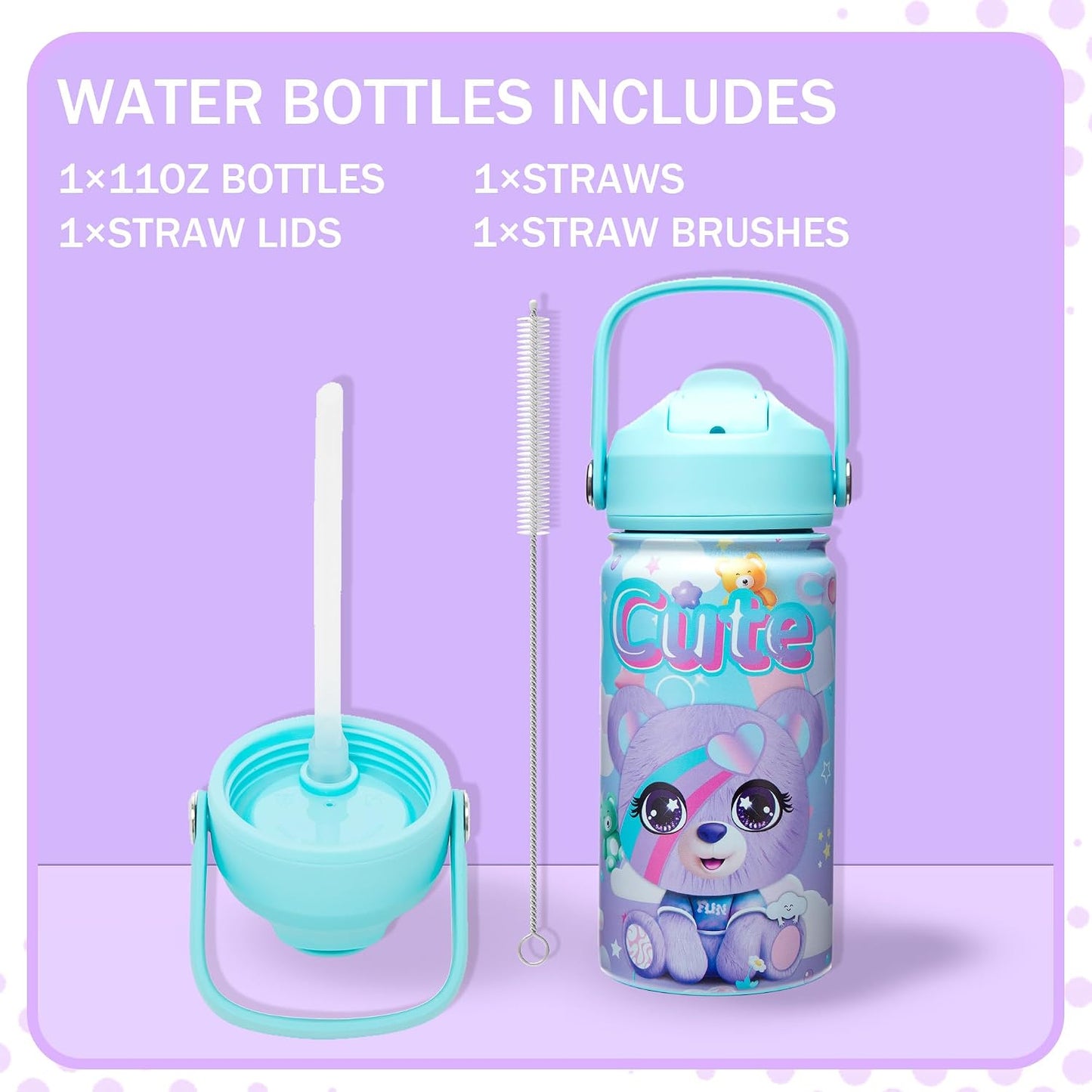 Kids Bento Lunch Box with 6 Compartments Girls Lunch Box with Lunch Bag,Stainless Steel Water Bottle,Ice Pack & Utensils Set,Birthday Gifts for Ages 3-12 Back to School Toddler Girls