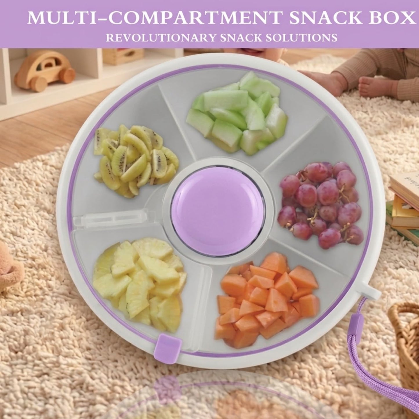 Proudy Portable Snack Spinner Bundle, Food Storage Container, Spinner Box with Rotating Storage, Reusable Kids Snack Container with 5 Compartment Dispenser and Lid, Spinner Box (Light Green)