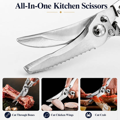 Kitchen Scissors Heavy Duty, 2-in-1 Kitchen Shears for Food, All Purpose Meat Scissors for Chicken, Poultry, Fish, Crab, Pizza & Salad, Detachable Stainless Steel Food Scissors Dishwasher Safe