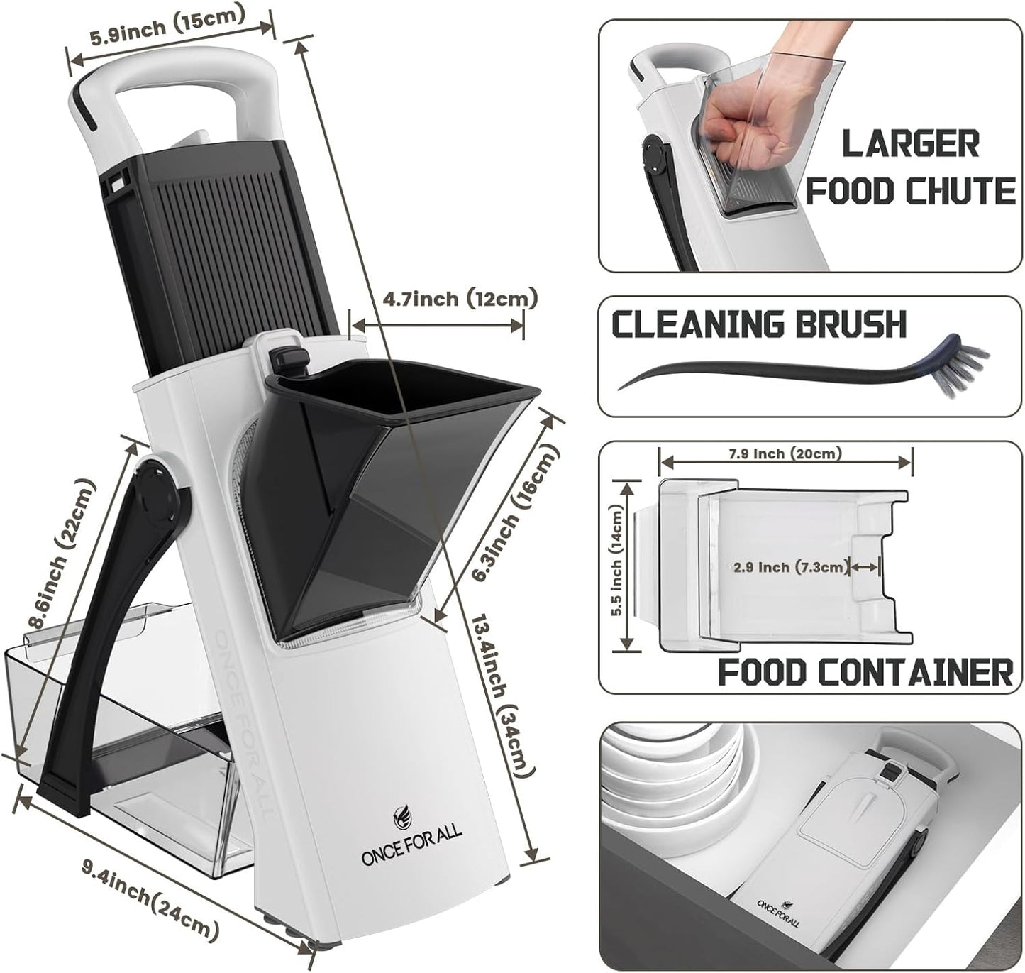 ONCE FOR ALL Upgrade Safe Mandoline Slicer Plus, Biger Size, Adjustable Vegetable Food Chopper Potato Fries Cutter, Detachable Blade, Kitchen Chopping Artifact, Gift (SkyBlue)