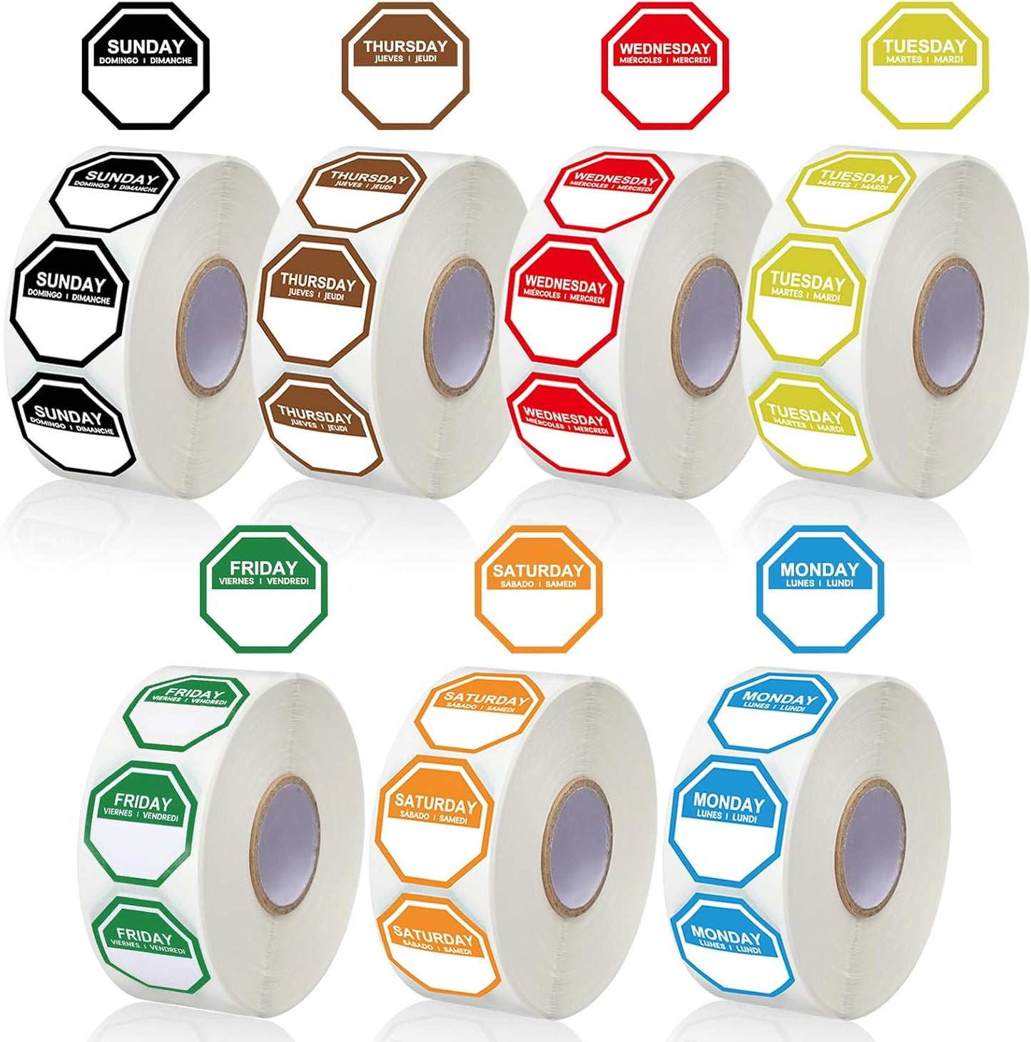 Sayglossy 7000 Pcs Day of Week Label Food Label Monday Through Sunday Management Inventory Sticker Removable Weekly Self Adhesive Date Dot Sticker for Restaurant Kitchen Container (Square)