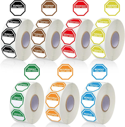 Sayglossy 7000 Pcs Day of Week Label Food Label Monday Through Sunday Management Inventory Sticker Removable Weekly Self Adhesive Date Dot Sticker for Restaurant Kitchen Container (Square)