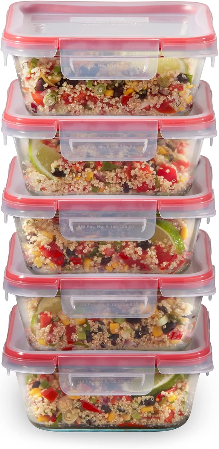 Pyrex Freshlock (4-Pack) Mixed Sized Glass Food Storage Containers Set, Airtight & Leakproof Plastic Locking Lids BPA-Free, Meal Prep Containers Set, Freezer Dishwasher Microwave Safe