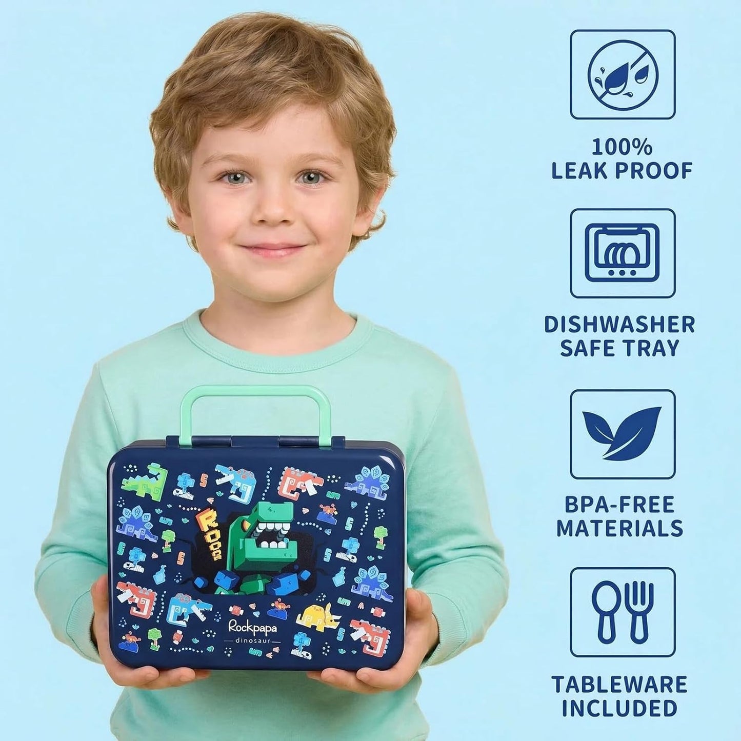 rockpapa Chill Bento Box for Kids- Large 5.5 Cups Lunch Box with Ice Pack - 5 Compartments, BPA-Free, Leak Proof, with Utensils & Portable Handle, Microwave/Dishwasher Safe (Purple Butterfly)
