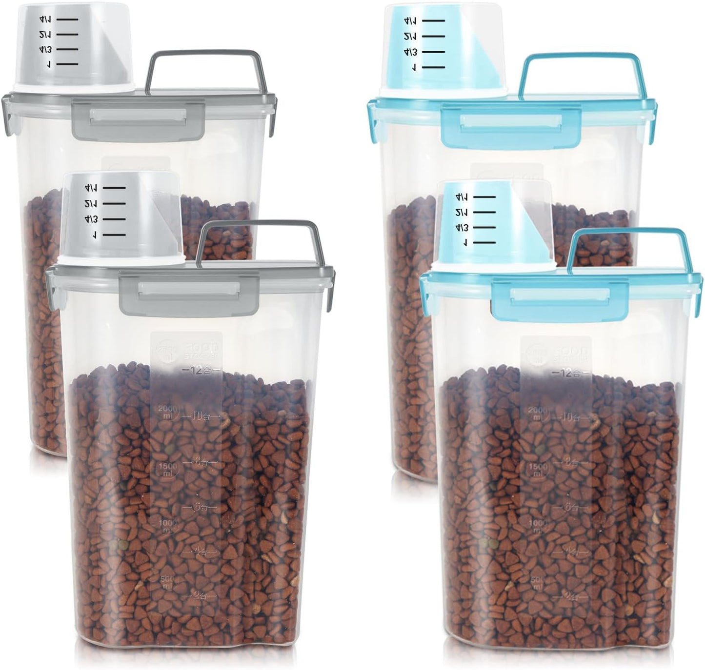 LEAWALK Airtight Small Cat Dog Pet Food Storage Containers BPA Free, with Large Pour Spout/1 Measuring Cup/ 4 Safety Locks and Double-layer Silicone Strip (Olive Gray x 2, 3L-2pack)