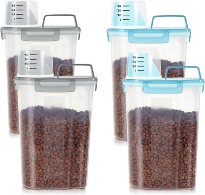 LEAWALK Airtight Small Cat Dog Pet Food Storage Containers BPA Free, with Large Pour Spout/1 Measuring Cup/ 4 Safety Locks and Double-layer Silicone Strip (Olive Gray x 2, 3L-2pack)