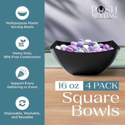 4 Pack Disposable White Plastic Serving Bowls Square Party Candy Use 16oz
