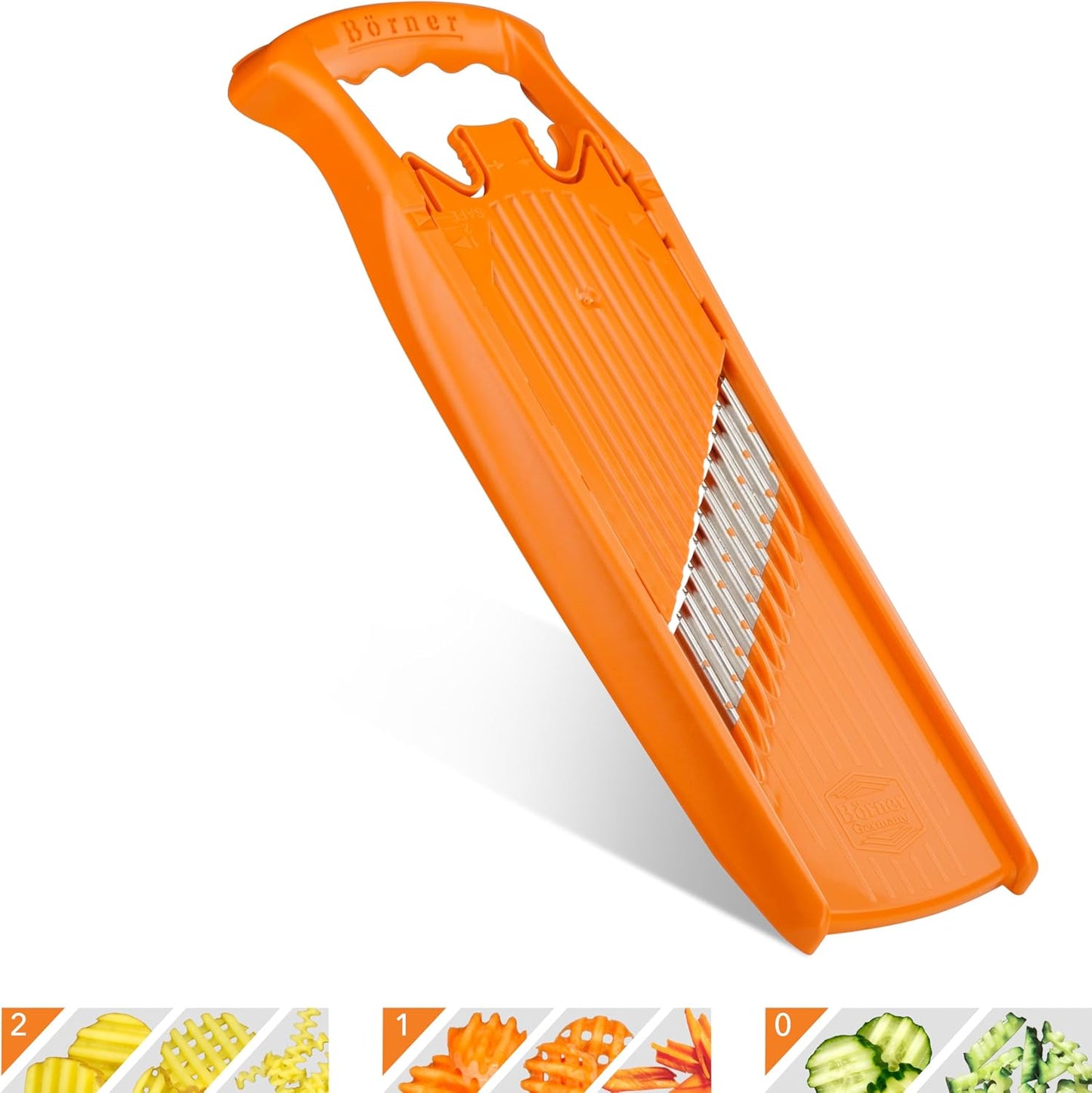 Börner by Reston Lloyd Wave-Waffle Power Line • Crinkle Cut/Spirelli Vegetable Slicer • Slicer for Wave Waffle Cut Style • Multiple Thickness Options • Made in Germany, Orange