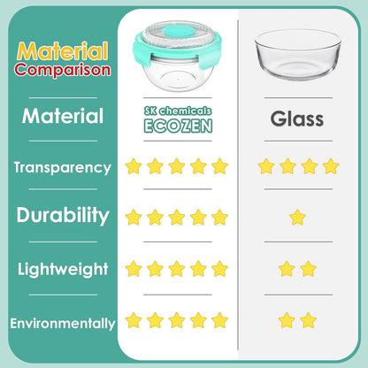 WHALEHOUSE Clear Eco-friendly SK chemicals ECOZEN Salad Container, 33OZ Portable Plastic Salad Bowls with Lid & Snack Tray, Leak-Proof Dressing Container, Reusable Fork, Lunch Box for Meal Prep (Pink)