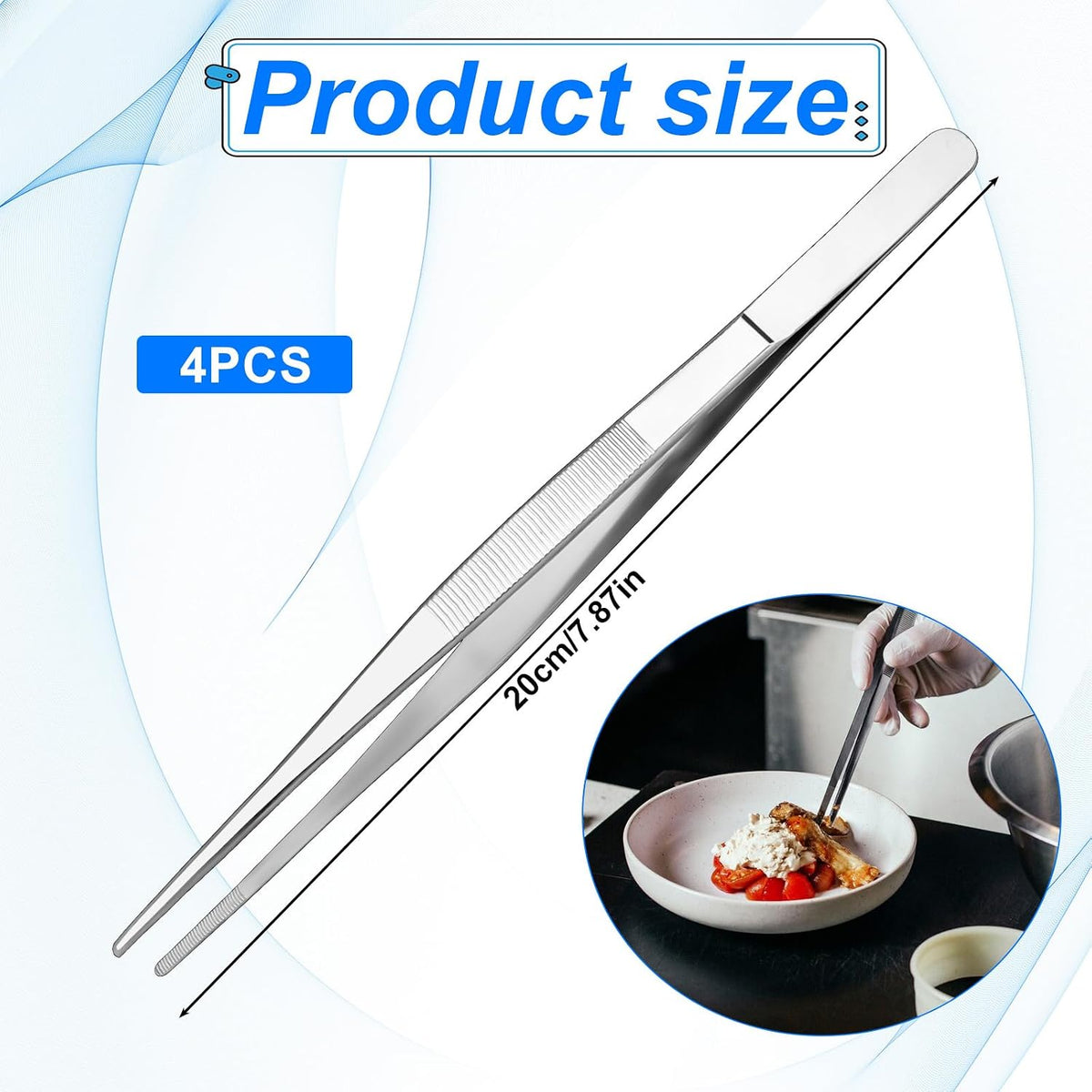 4 PCS Bar Tweezers Long Cooking Tweezers Garnish Tongs Kitchen Tweezers for Cooking Metal Tongs Reptile Feeding Tongs, Kitchen Tongs for Cooking Korean Barbecue Tongs for Cocktail Cooking 8 Inch