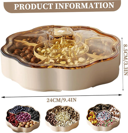 Dry Fruit Tray 5 Compartments Relish Tray with Lid Round Plastic Serving Dishes for Nut, Snack, Fruit, Candies, Cookie Home, Office 9.5x9.5x3.4 inch