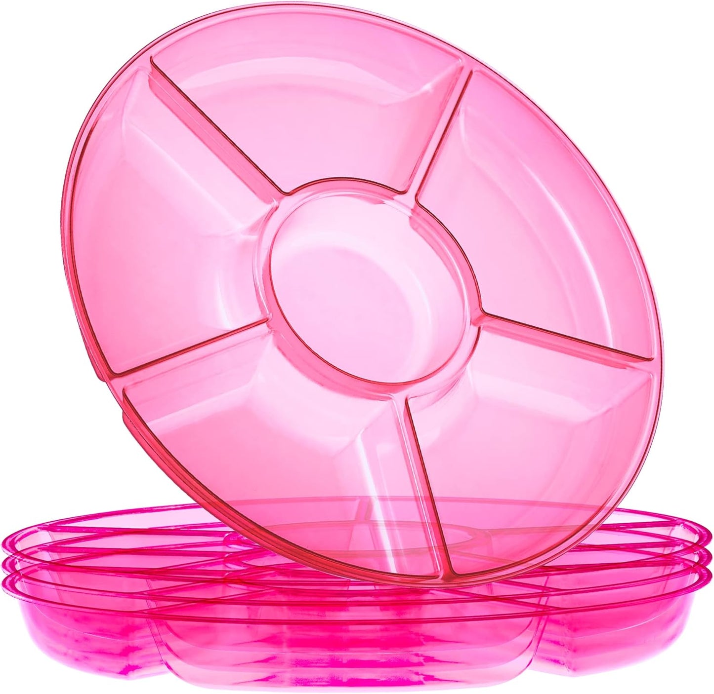 Plasticpro 6 Sectional Round Plastic Serving Tray/Platters Clear Pack of 2