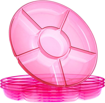 Plasticpro 6 Sectional Round Plastic Serving Tray/Platters Clear Pack of 2