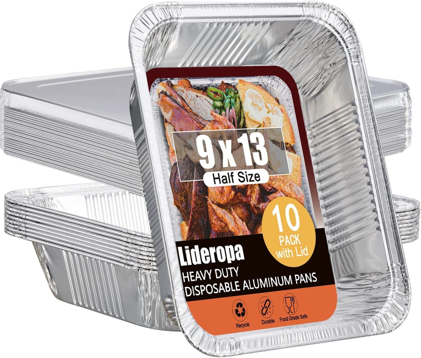 Aluminum Pans with Clear Lids 9x13-10 Pack Aluminum Foil Pans, Heavy Duty Disposable Pans for Cooking, Baking, Meal Prep, Parties & Food Storage