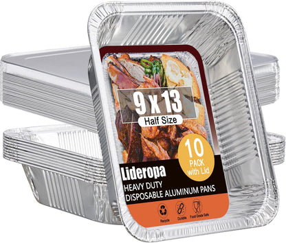 Aluminum Pans with Clear Lids 9x13-10 Pack Aluminum Foil Pans, Heavy Duty Disposable Pans for Cooking, Baking, Meal Prep, Parties & Food Storage