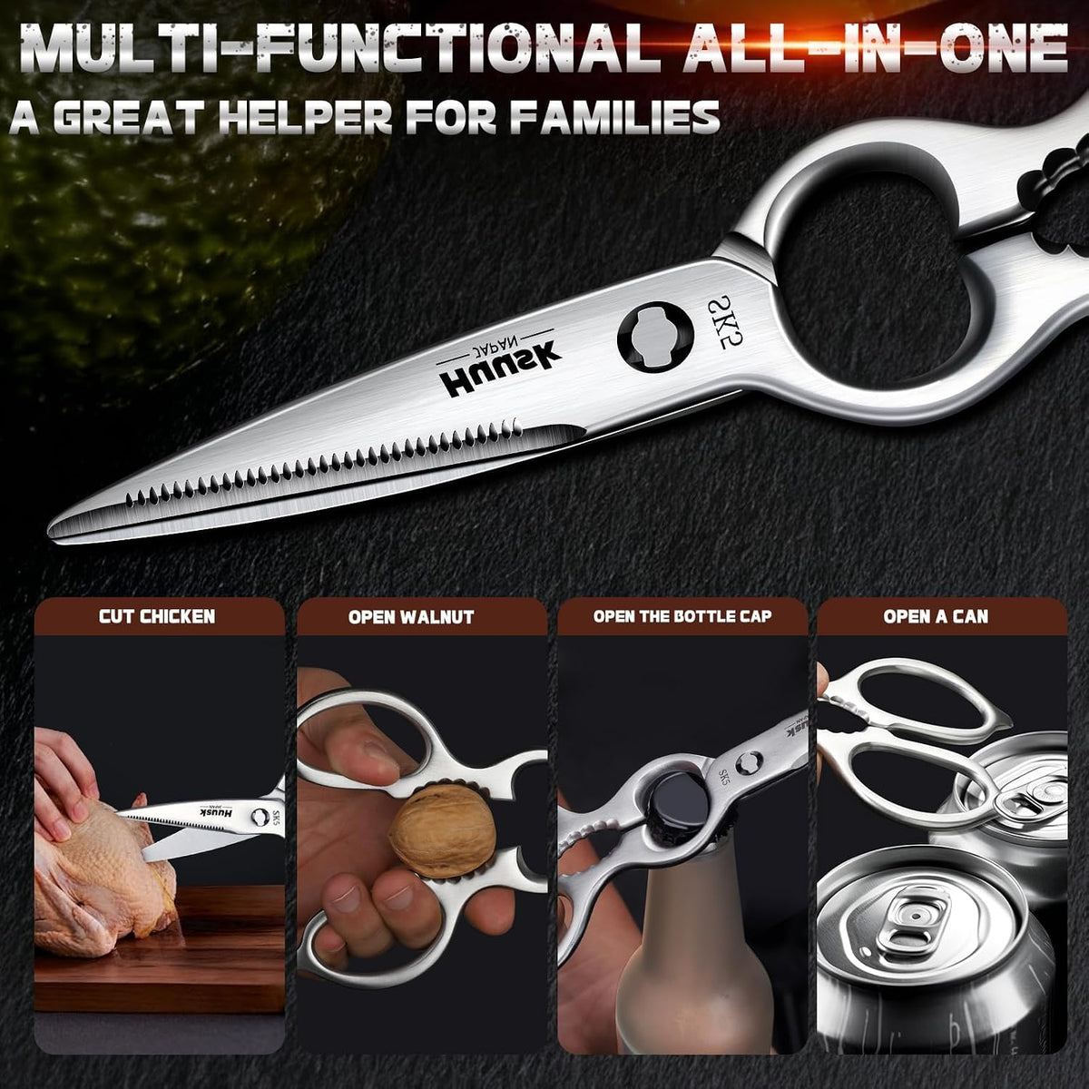 Huusk Heavy Duty Poultry Scissors - Kitchen Scissor for Food Brown