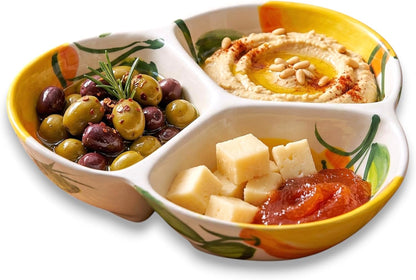 3-Compartment Ceramic Serving Dish, Handmade in Spain