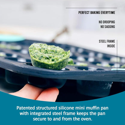 Trudeau Structure Silicone Muffin Pan – 12 Cup, Flexible Silicone with Hard Lining to Hold Shape, Non-Stick, BPA-Free, Dishwasher Safe, Heat Resistant to 428°F – Grey/Mint