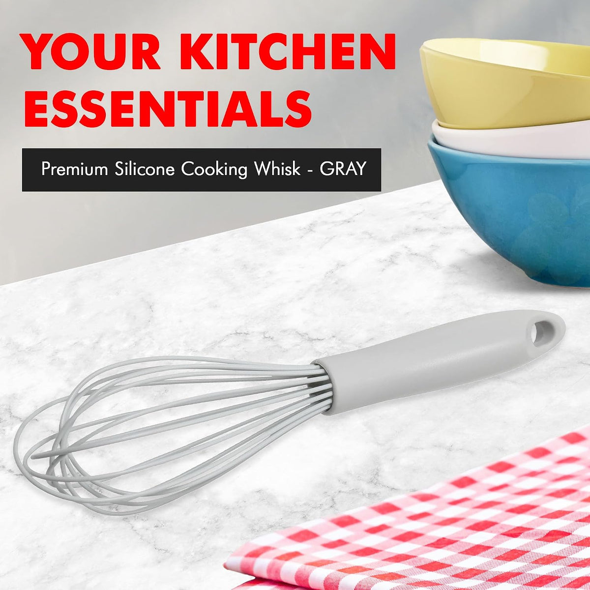 Chef Craft Premium Silicone Wire Cooking Whisk, 10.5 Inch, Red