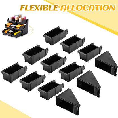 Novabright 6 Compartment Serve Condiment Bin Self Serve Condiment Packet Organizer Stand Countertop Plastic Containers Storage Display Rack for Coffee Shops Restaurants Bars(6 Bin)