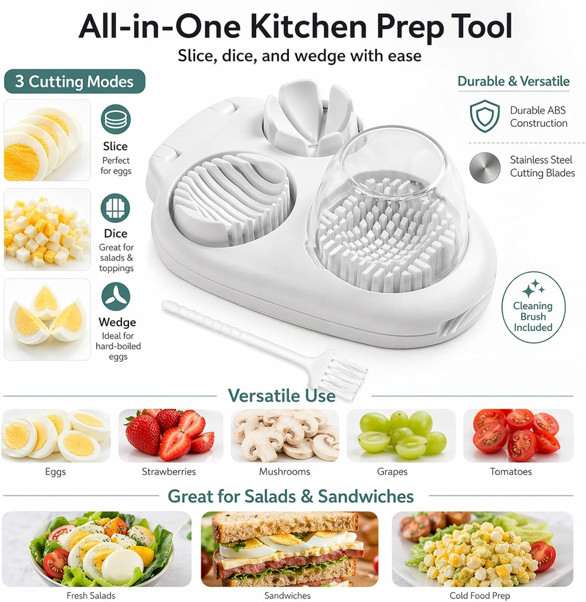 1-Package 3 In 1 Egg Slicer For Hard Boiled Eggs,3-Way Modes Chopper Cutter Stainlesshard Boiled Egg Slicer,Hard Boiled Egg Dishwasher Safe,Egg Cutter For Hard Boiled Eggs Strawberry Mushroom Slicer
