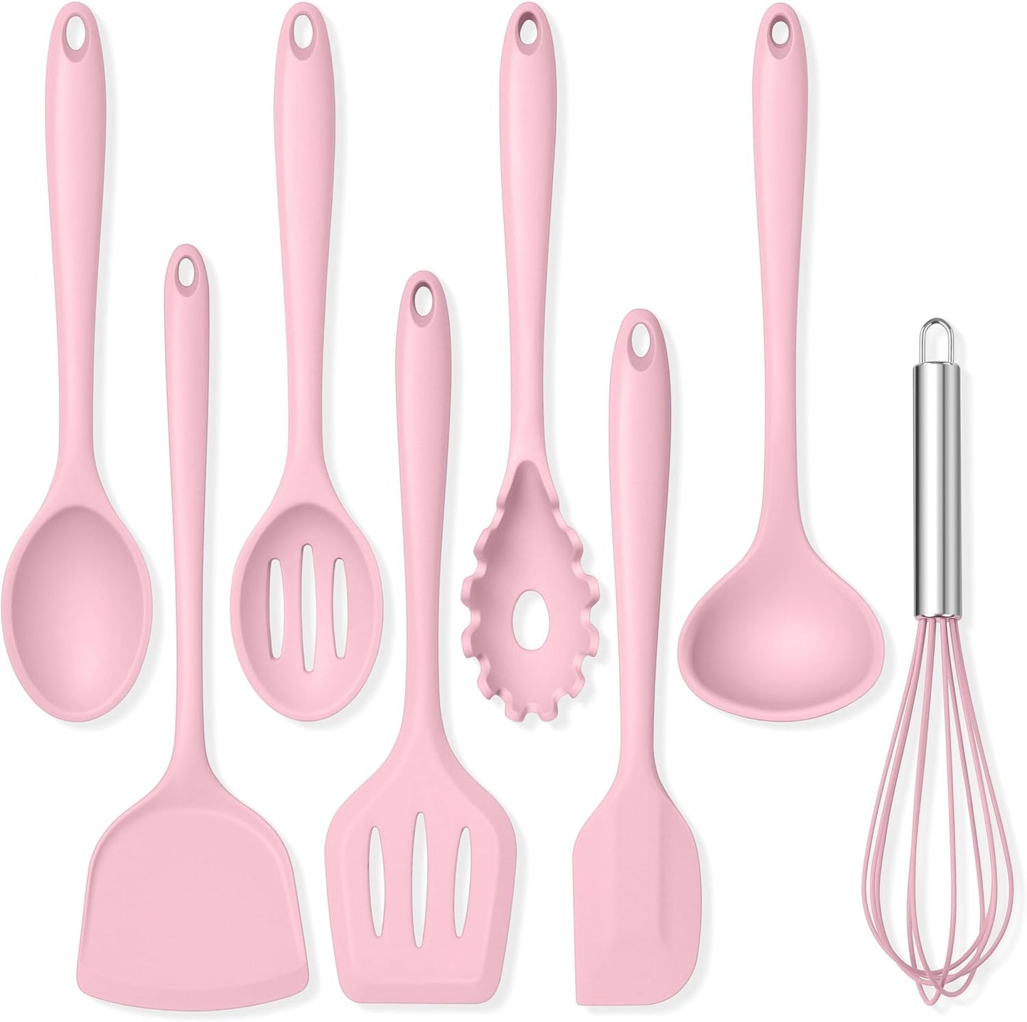 TeamFar Silicone Cooking Utensils Set, 8 PCS Kitchen Utensils Set, 446°F Heat Resistant, Turner, Spatula, Spoon, Whisk, Kitchen Cooking Gadgets Tools for Nonstick Cookware, Dishwasher Safe-Khaki