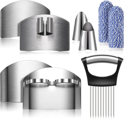 CHENGU 9 Pcs Finger Guard for Cutting Vegetables, Stainless Steel Protector