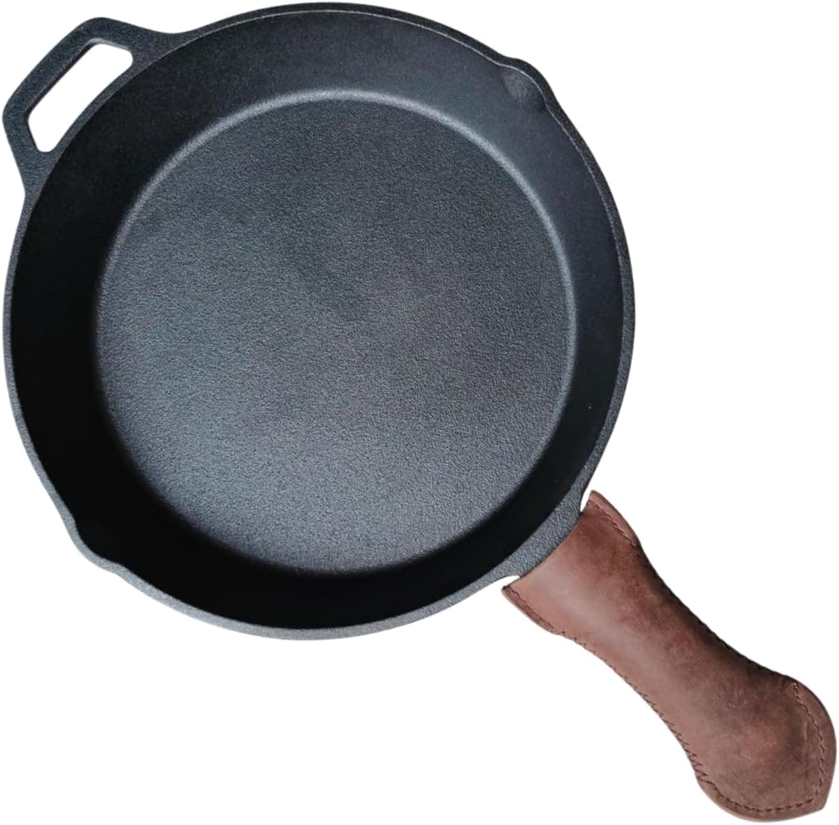 Leather Cast Iron Skillet Handle Cover, Heat Resistant Pan Grip Sleeve for Frying Pans, Dutch Oven & Griddles, Safe Non-Slip Cooking Handle Protector, Brown (Handle Cover Curve)