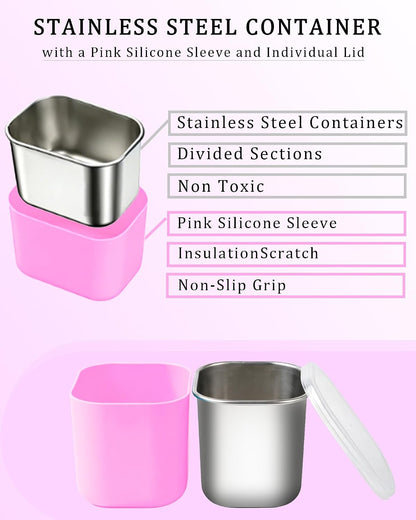 Snackle Box Container, Stainless Steel Divided Serving Tray with Lid and Handle, Large Snack Tray for Fruit Veggie Candy, 8-Compartment Snack Platter for Travel Party Beach Picnic