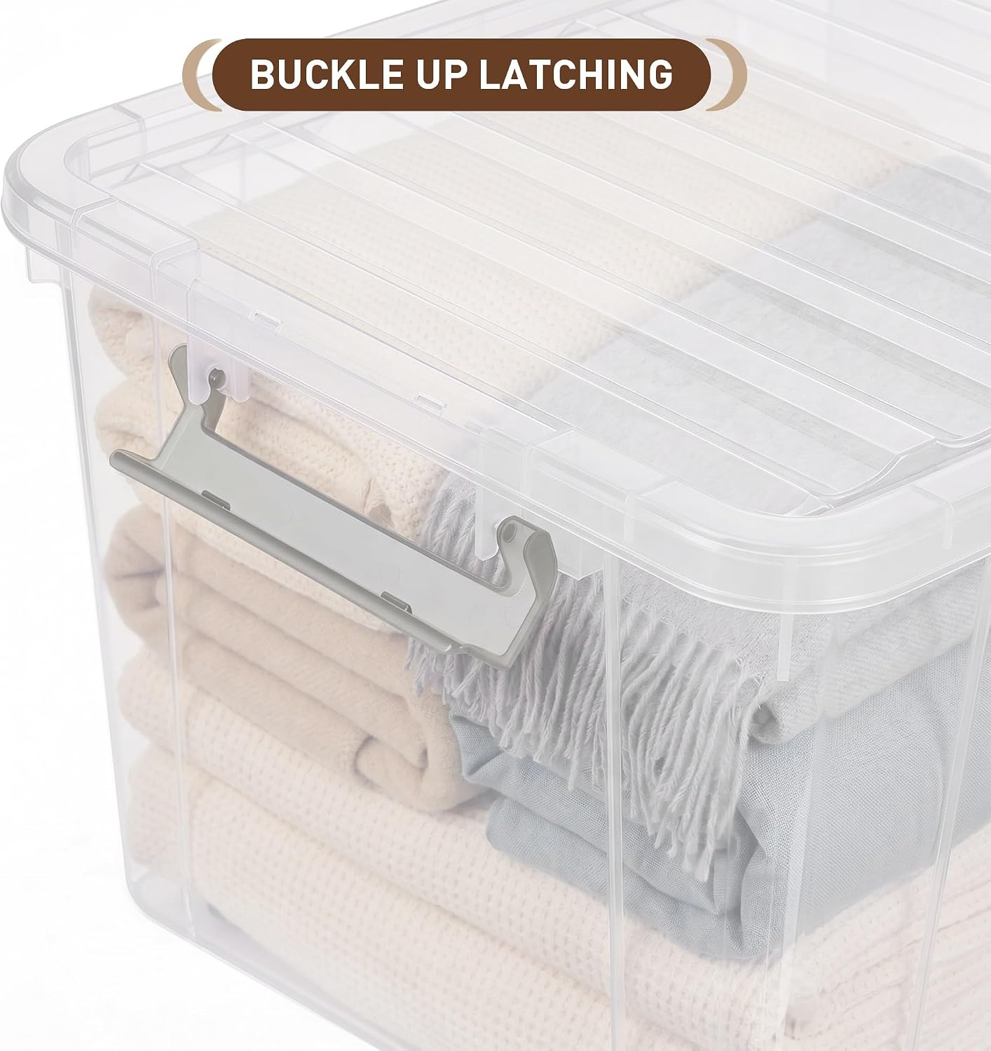 Citylife 32 QT Plastic Storage Bins with Latching Lids Stackable Storage Containers for Organizing Large Clear Storage Box for Garage, Closet, Kitchen, 4 Packs