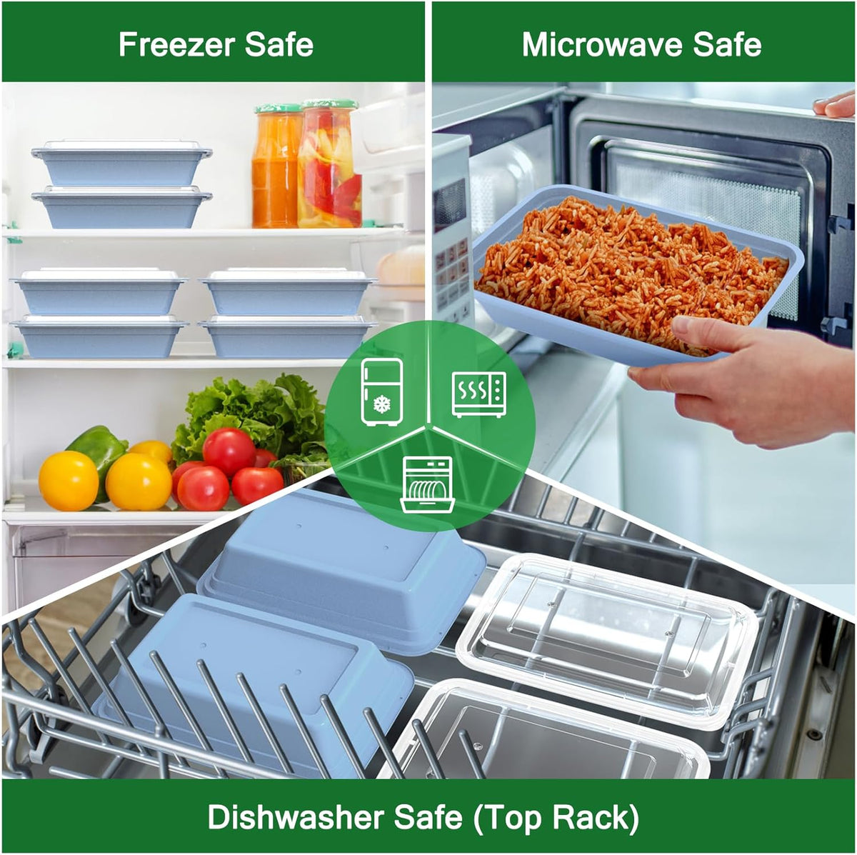 50 Pack (100-Piece) 32 oz Meal Prep Containers Reusable with Easy Open Lids, Sturdy Leakproof Food Safe, Microwave Freezer Dishwasher Safe, To Go Take Out Plastic Food Storage Pans with Lids, Black