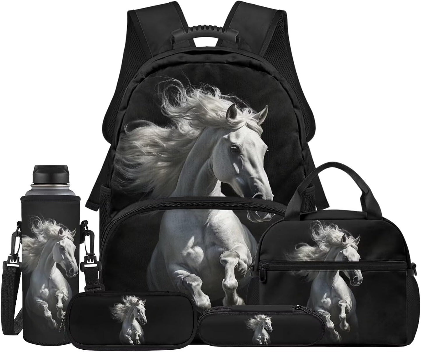 Highland Cow Backpack with Lunch Box Set for Kids Sunflower School Backpack for Girls Boys Back to School Bag Student Travel Backpacks Reusable Utensils Pen Case Water Bottle Bag 5PCS