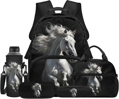 Highland Cow Backpack with Lunch Box Set for Kids Sunflower School Backpack for Girls Boys Back to School Bag Student Travel Backpacks Reusable Utensils Pen Case Water Bottle Bag 5PCS